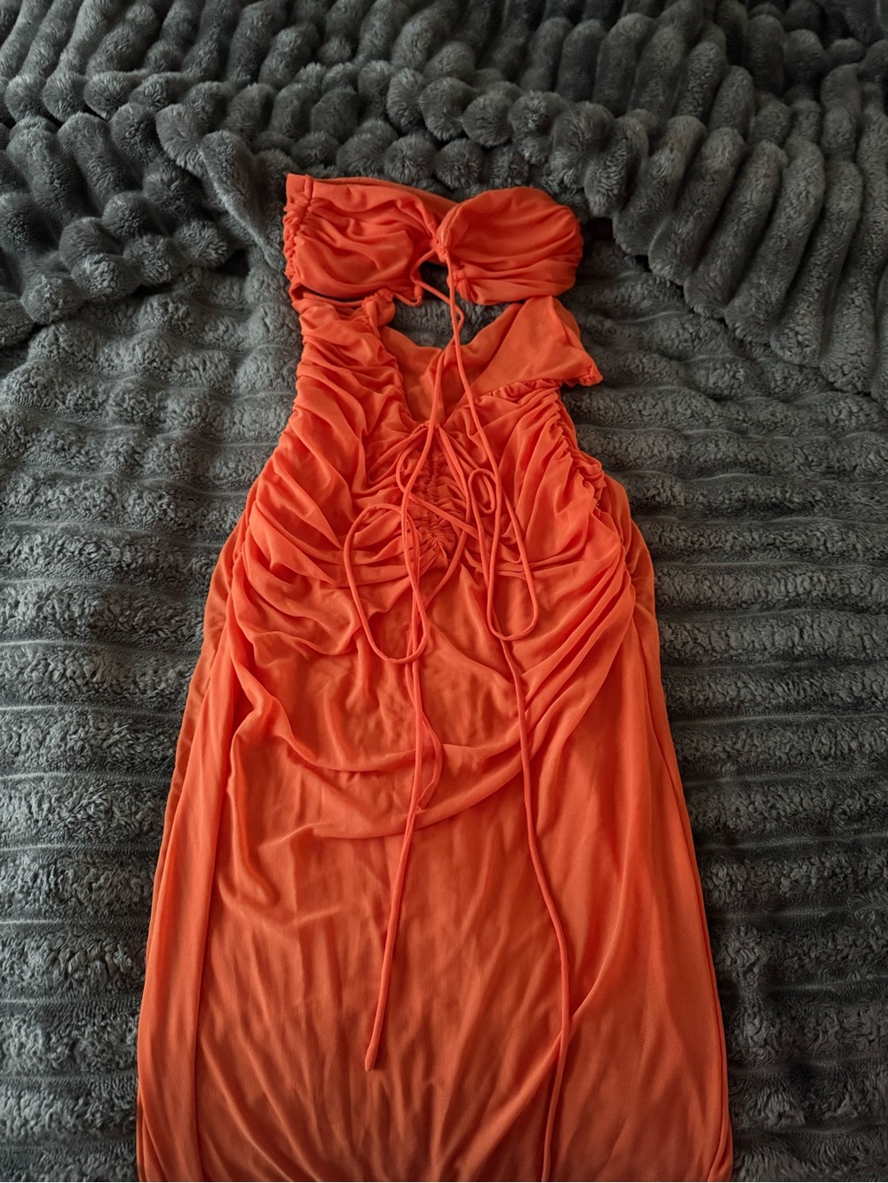 Orange Cutout Ruched Women's Dress